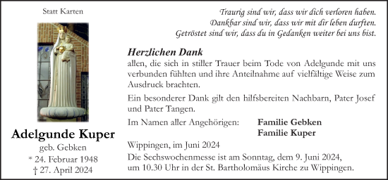 Traueranzeige von Adelgunde Kuper von Neue Osnabrücker Zeitung GmbH & Co. KG