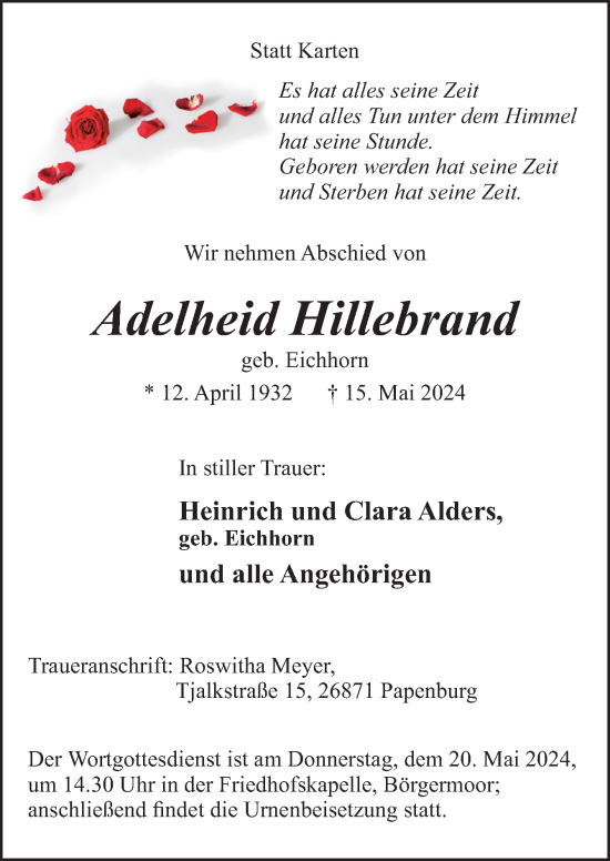 Traueranzeige von Adelheid Hillebrand von Neue Osnabrücker Zeitung GmbH & Co. KG