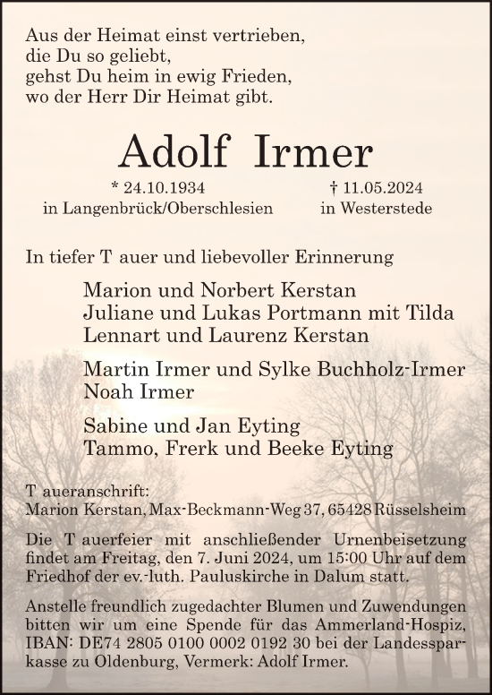 Traueranzeige von Adolf Irmer von Neue Osnabrücker Zeitung GmbH & Co. KG