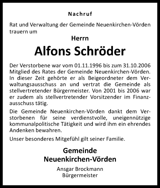 Traueranzeige von Alfons Schröder von Neue Osnabrücker Zeitung GmbH & Co. KG