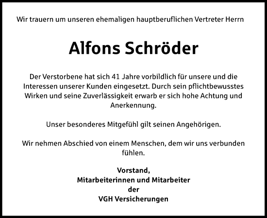 Traueranzeige von Alfons Schröder von Neue Osnabrücker Zeitung GmbH & Co. KG