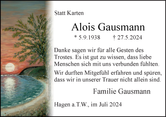 Traueranzeige von Alois Gausmann von Neue Osnabrücker Zeitung GmbH & Co. KG