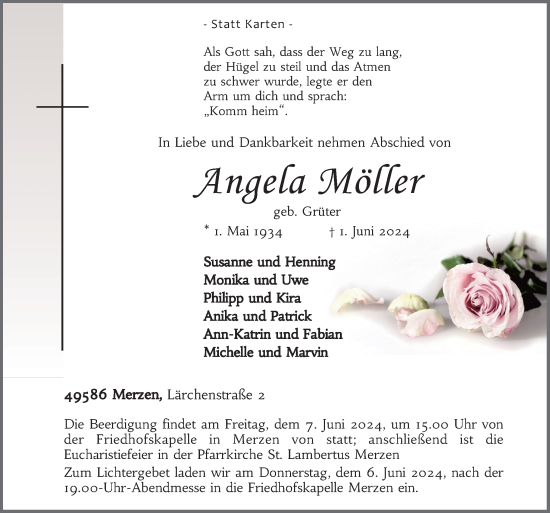 Traueranzeige von Angela Möller von Neue Osnabrücker Zeitung GmbH &amp; Co. KG