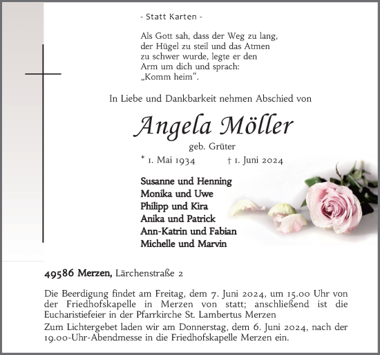 Traueranzeige von Angela Möller von Neue Osnabrücker Zeitung GmbH & Co. KG