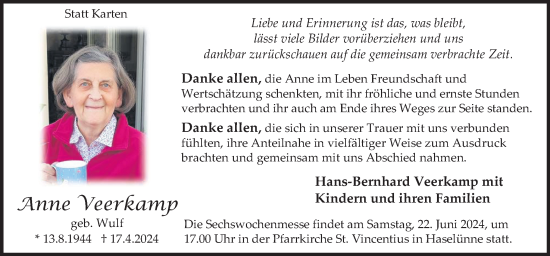 Traueranzeige von Anne Veerkamp von Neue Osnabrücker Zeitung GmbH & Co. KG