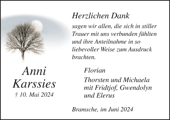 Traueranzeige von Anni Karssies von Neue Osnabrücker Zeitung GmbH & Co. KG