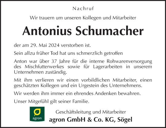 Traueranzeige von Antonius Schumacher von Neue Osnabrücker Zeitung GmbH & Co. KG