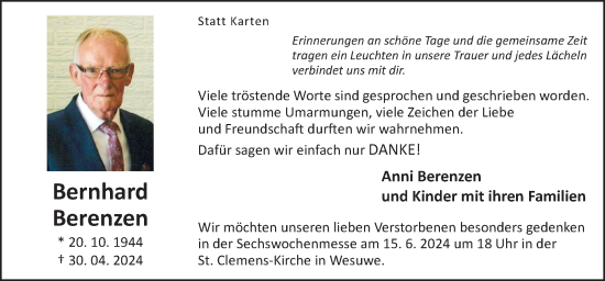 Traueranzeige von Bernhard Berenzen von Neue Osnabrücker Zeitung GmbH & Co. KG
