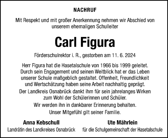 Traueranzeige von Carl Figura von Neue Osnabrücker Zeitung GmbH & Co. KG