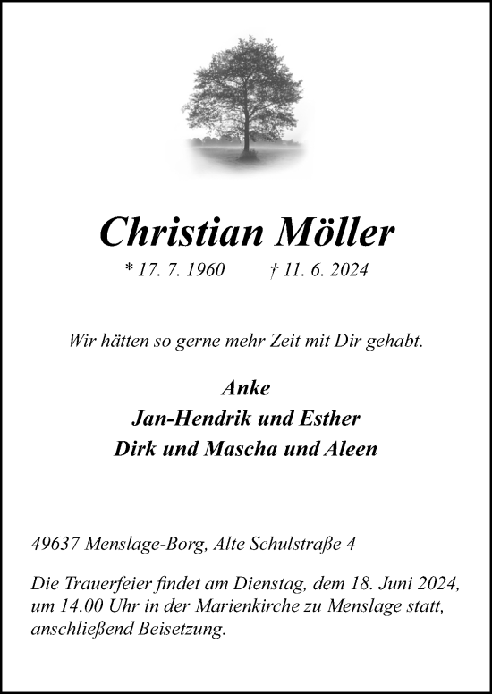 Traueranzeige von Christian Möller von Neue Osnabrücker Zeitung GmbH & Co. KG