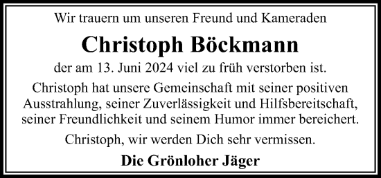 Traueranzeige von Christoph Böckmann von Neue Osnabrücker Zeitung GmbH & Co. KG