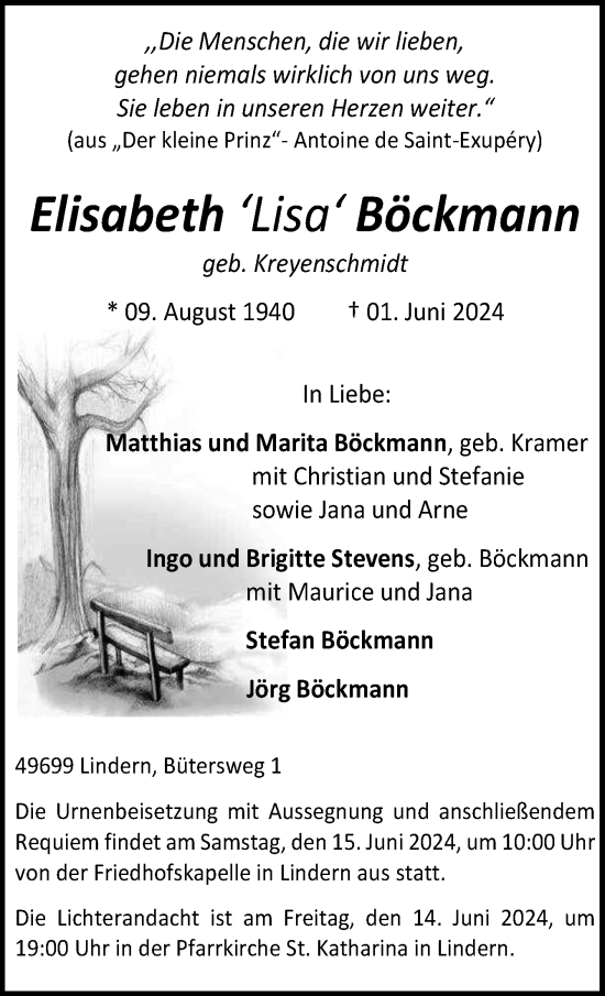 Traueranzeige von Elisabeth Böckmann von Neue Osnabrücker Zeitung GmbH & Co. KG