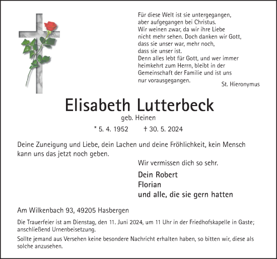 Traueranzeige von Elisabeth Lutterbeck von Neue Osnabrücker Zeitung GmbH & Co. KG