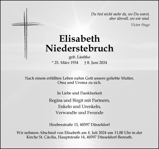 Traueranzeige von Elisabeth Niederstebruch von Neue Osnabrücker Zeitung GmbH & Co. KG