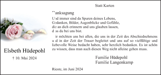 Traueranzeige von Elsbeth Hüdepohl von Neue Osnabrücker Zeitung GmbH & Co. KG