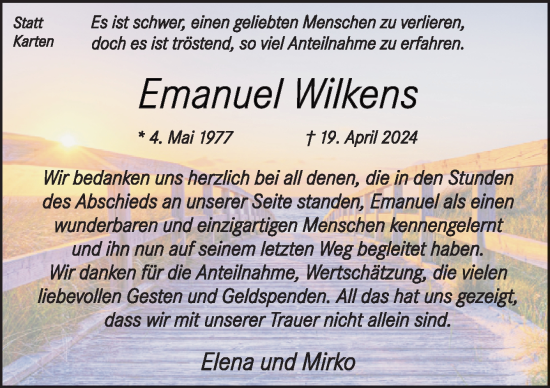 Traueranzeige von Emanuel Wilkens von Neue Osnabrücker Zeitung GmbH & Co. KG