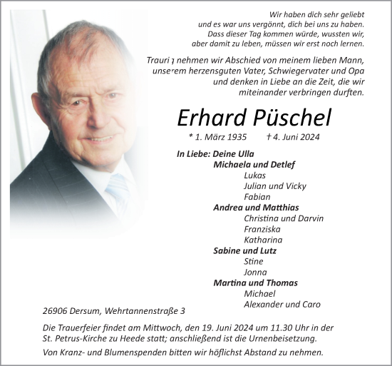 Traueranzeige von Erhard Püschel von Neue Osnabrücker Zeitung GmbH & Co. KG