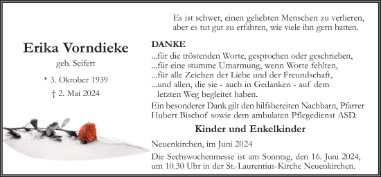 Traueranzeige von Erika Vorndieke von Neue Osnabrücker Zeitung GmbH & Co. KG