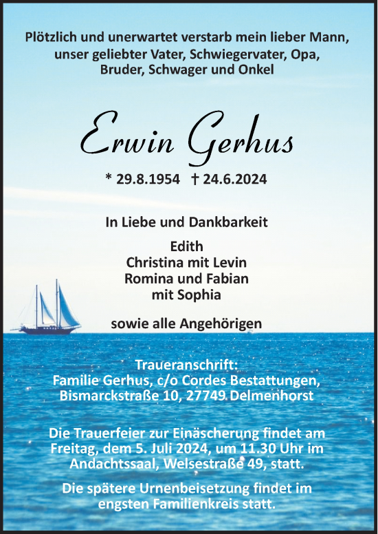 Traueranzeige von Erwin Gerhus von DK Medien GmbH & Co. KG