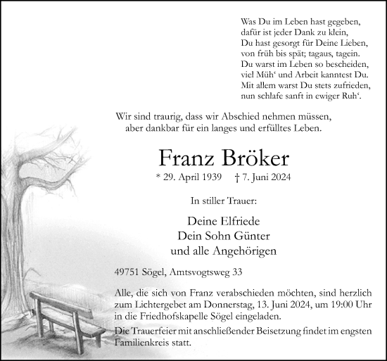 Traueranzeige von Franz Bröker von Neue Osnabrücker Zeitung GmbH & Co. KG