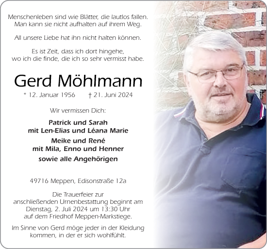 Traueranzeige von Gerd Möhlmann von Neue Osnabrücker Zeitung GmbH & Co. KG