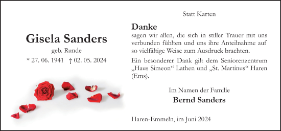 Traueranzeige von Gisela Sanders von Neue Osnabrücker Zeitung GmbH & Co. KG