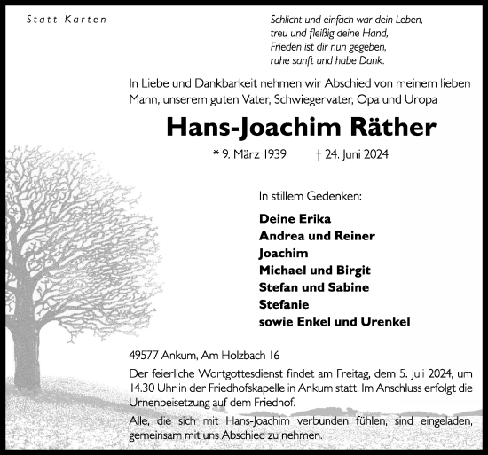Traueranzeige von Hans-Joachim Räther von Neue Osnabrücker Zeitung GmbH & Co. KG
