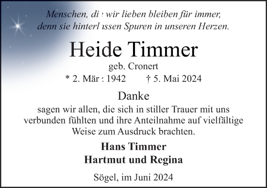 Traueranzeige von Heide Timmer von Neue Osnabrücker Zeitung GmbH & Co. KG