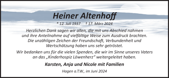 Traueranzeige von Heiner Altenhoff von Neue Osnabrücker Zeitung GmbH & Co. KG