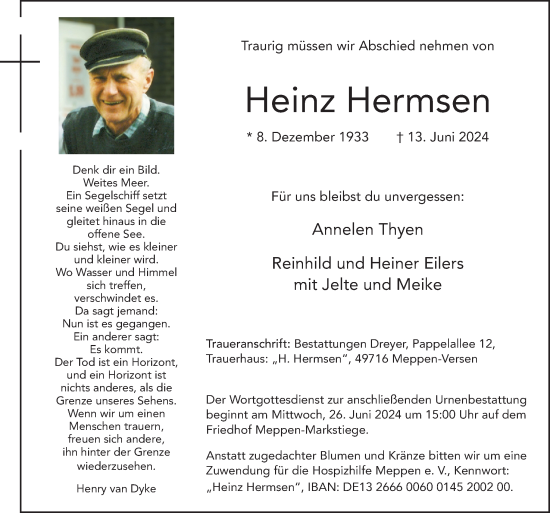 Traueranzeige von Heinz Hermsen von Neue Osnabrücker Zeitung GmbH & Co. KG