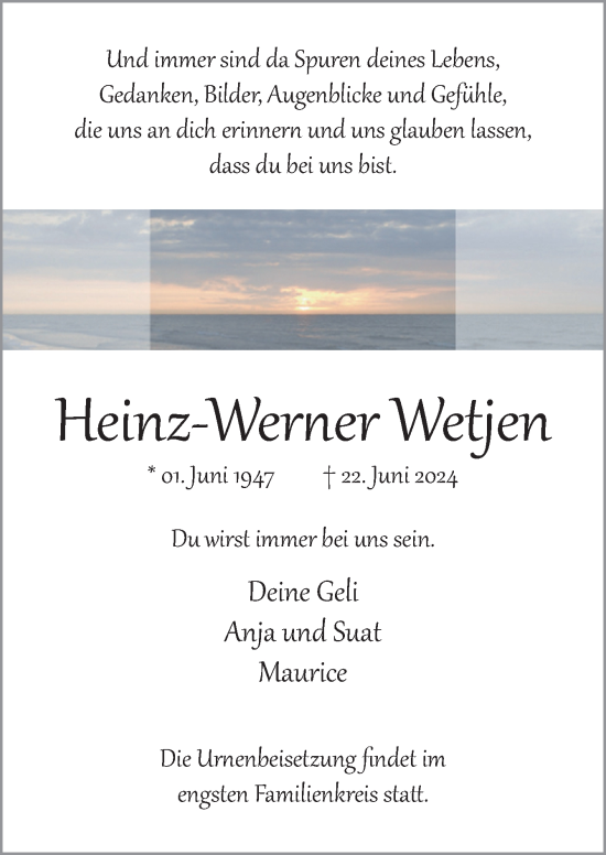 Traueranzeige von Heinz-Werner Wetjen von Neue Osnabrücker Zeitung GmbH & Co. KG