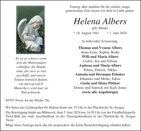 Traueranzeige von Helena Albers von Neue Osnabrücker Zeitung GmbH &amp; Co. KG