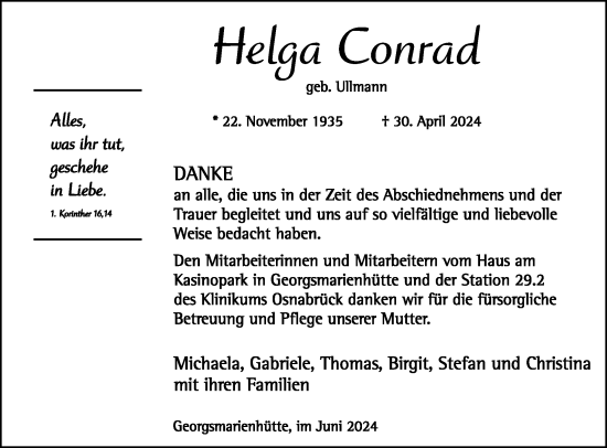 Traueranzeige von Helga Conrad von Neue Osnabrücker Zeitung GmbH & Co. KG