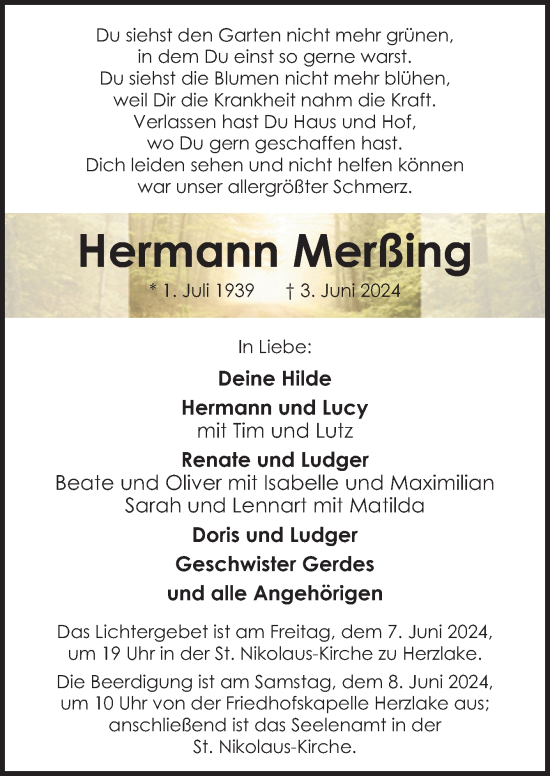 Traueranzeige von Hermann Merßing von Neue Osnabrücker Zeitung GmbH &amp; Co. KG