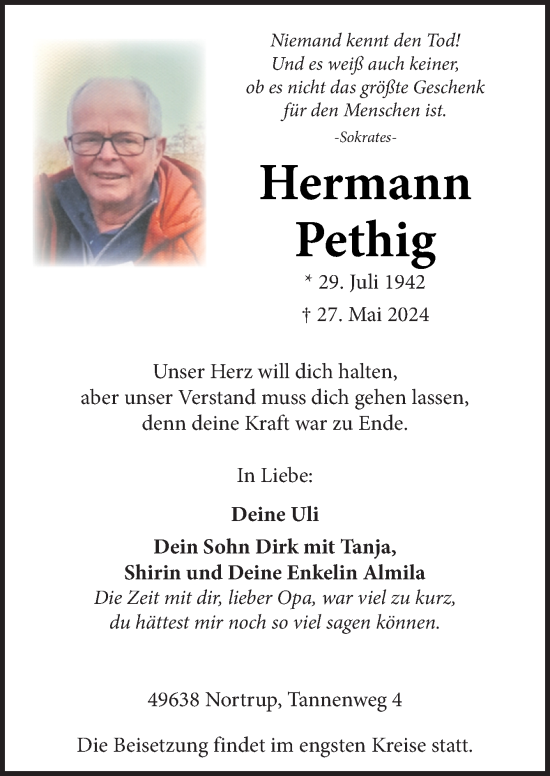 Traueranzeige von Hermann Pethig von Neue Osnabrücker Zeitung GmbH & Co. KG
