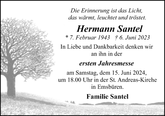 Traueranzeige von Hermann Santel von Neue Osnabrücker Zeitung GmbH & Co. KG