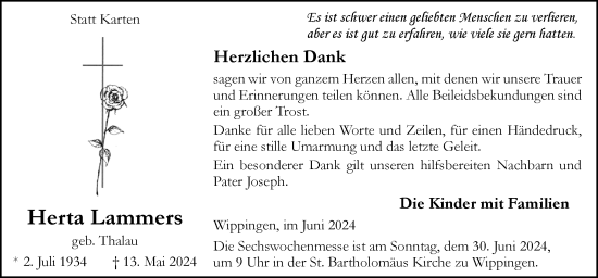 Traueranzeige von Herta Lammers von Neue Osnabrücker Zeitung GmbH & Co. KG