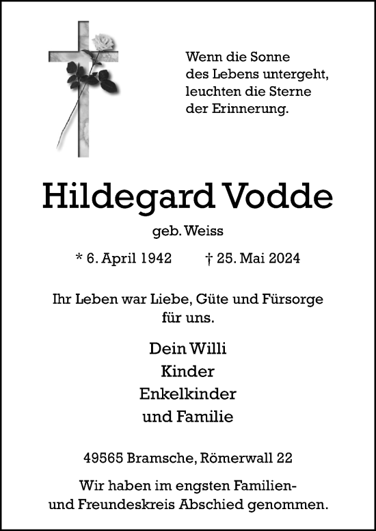 Traueranzeige von Hildegard Vodde von Neue Osnabrücker Zeitung GmbH & Co. KG