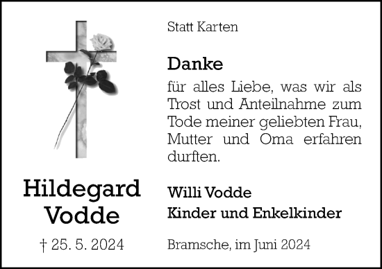 Traueranzeige von Hildegard Vodde von Neue Osnabrücker Zeitung GmbH & Co. KG