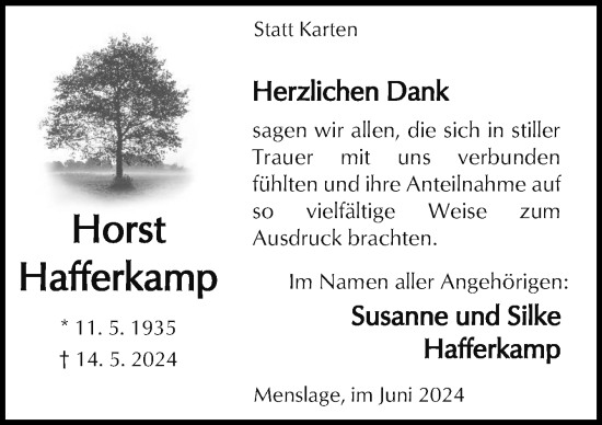 Traueranzeige von Horst Hafferkamp von Neue Osnabrücker Zeitung GmbH & Co. KG