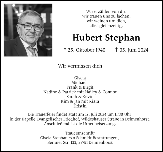 Traueranzeige von Hubert Stephan von DK Medien GmbH & Co. KG