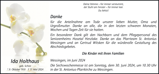 Traueranzeige von Ida Holthaus von Neue Osnabrücker Zeitung GmbH & Co. KG