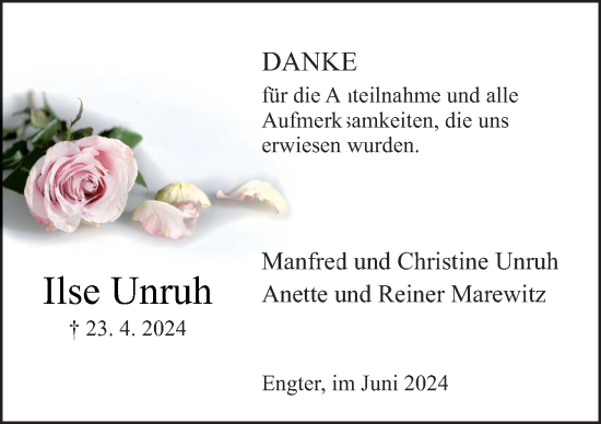 Traueranzeige von Ilse Unruh von Neue Osnabrücker Zeitung GmbH & Co. KG