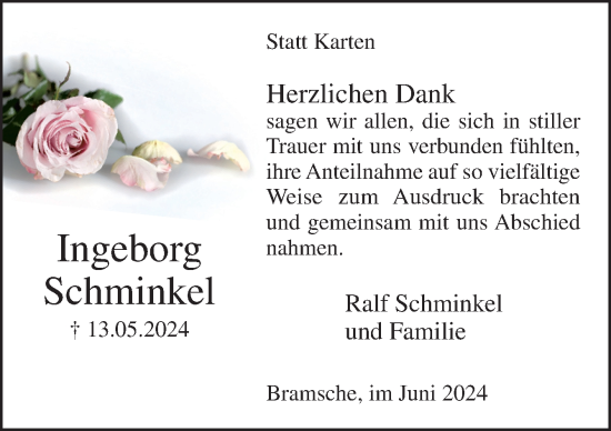 Traueranzeige von Ingeborg Schminkel von Neue Osnabrücker Zeitung GmbH & Co. KG