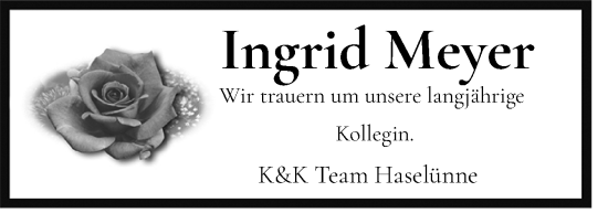 Traueranzeige von Ingrid Meyer von Neue Osnabrücker Zeitung GmbH & Co. KG