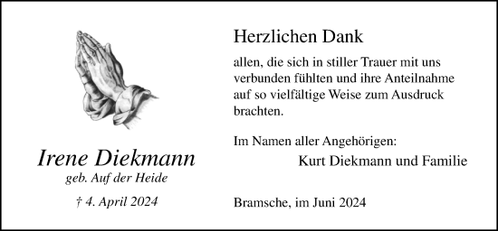 Traueranzeige von Irene Diekmann von Neue Osnabrücker Zeitung GmbH & Co. KG