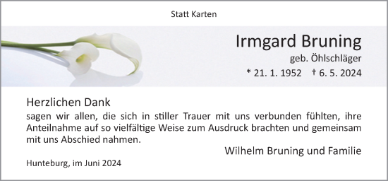 Traueranzeige von Irmgard Bruning von Neue Osnabrücker Zeitung GmbH & Co. KG