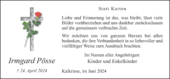 Traueranzeige von Irmgard Pösse von Neue Osnabrücker Zeitung GmbH & Co. KG