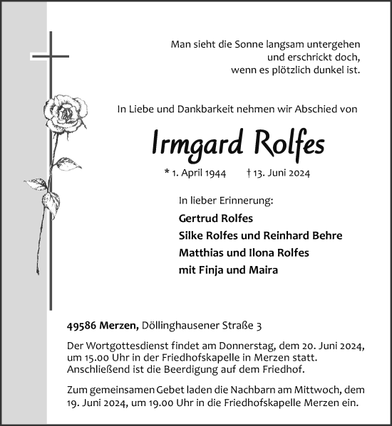 Traueranzeige von Irmgard Rolfes von Neue Osnabrücker Zeitung GmbH & Co. KG