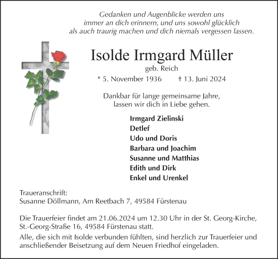 Traueranzeige von Isolde Irmgard Müller von Neue Osnabrücker Zeitung GmbH & Co. KG